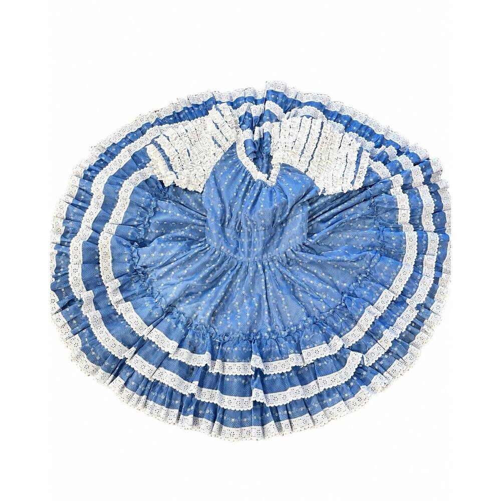 Barbara’s Western Fashions  Lace Square Dance Dress Cottagecore Flowers Blue 12